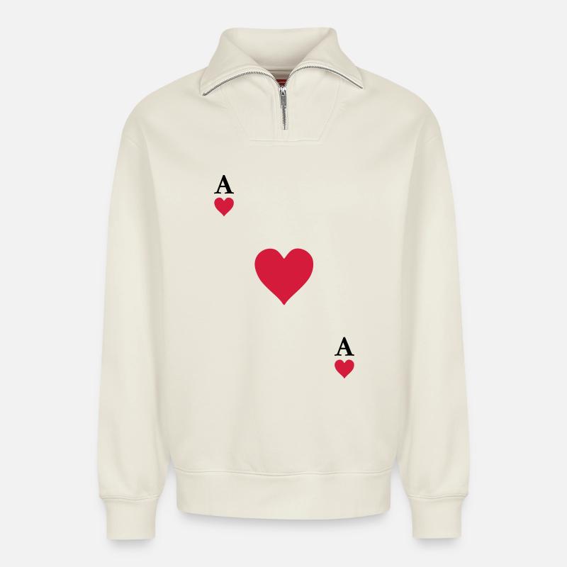 Herz Ass - Relaxed Unisex Organic Half Zip Sweatshirt – von SPREAD - Naturweiß