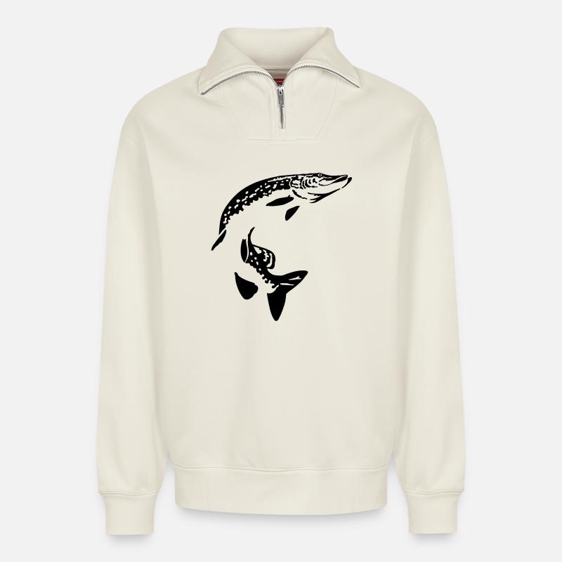 hecht - Relaxed Unisex Organic Half Zip Sweatshirt – by SPREAD - off white
