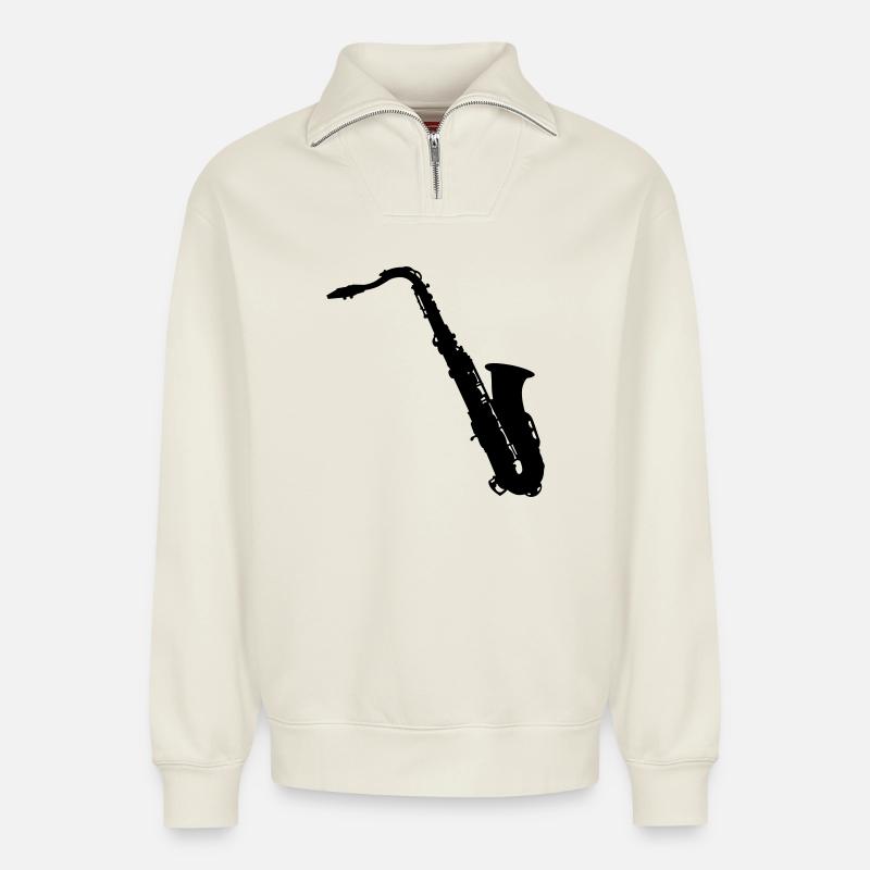 Saxophon - Relaxed Unisex Organic Half Zip Sweatshirt – von SPREAD - Naturweiß