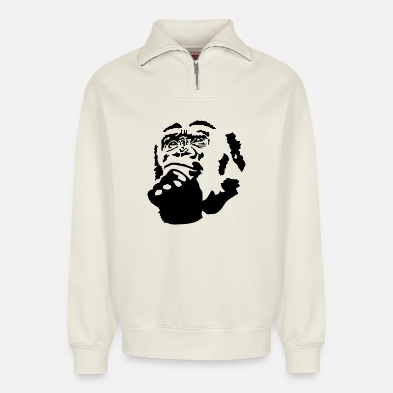 Affe - Relaxed Unisex Organic Half Zip Sweatshirt – von SPREAD - Naturweiß