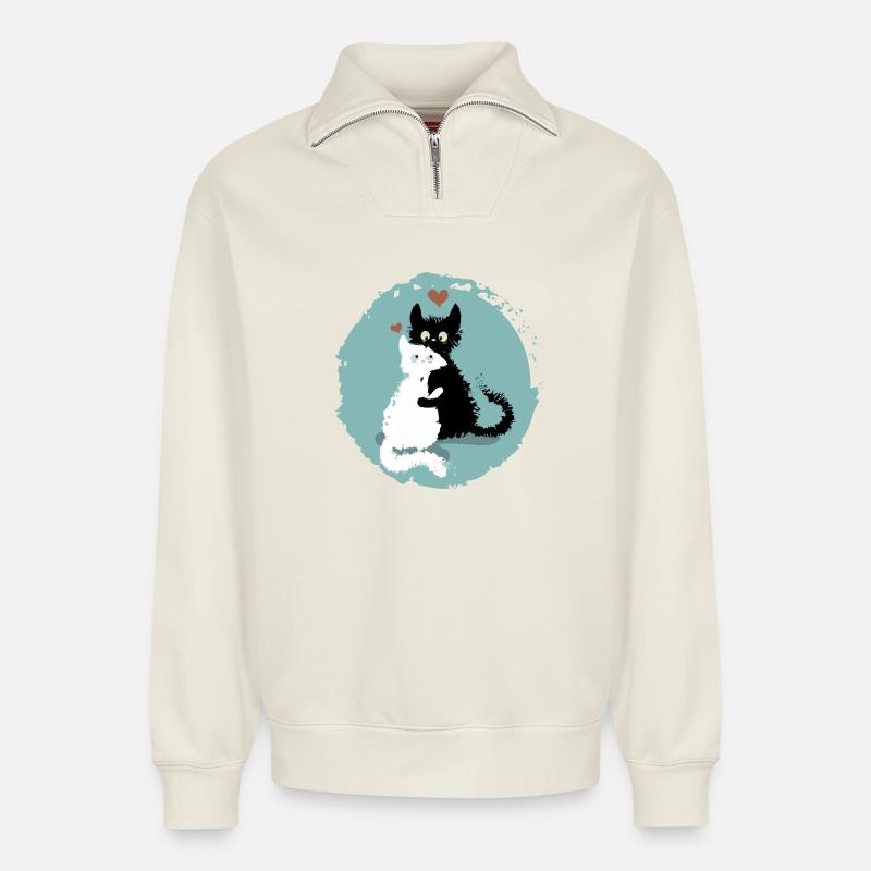 Love Cats - Relaxed Unisex Organic Half Zip Sweatshirt – von SPREAD - Naturweiß