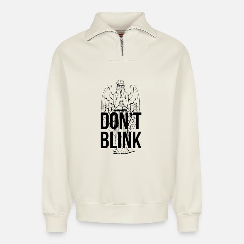 Don't Blink - Relaxed Unisex Organic Half Zip Sweatshirt – by SPREAD - off white