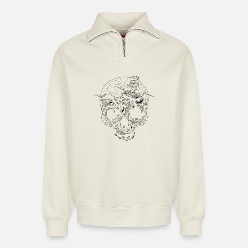 Below - Relaxed Unisex Organic Half Zip Sweatshirt – von SPREAD - Naturweiß
