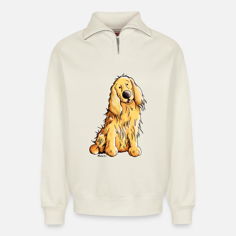 Heureux Cocker Spaniel - Sweat unisexe décontracté en coton biologique à demi-zip – de SPREAD - blanc cassé