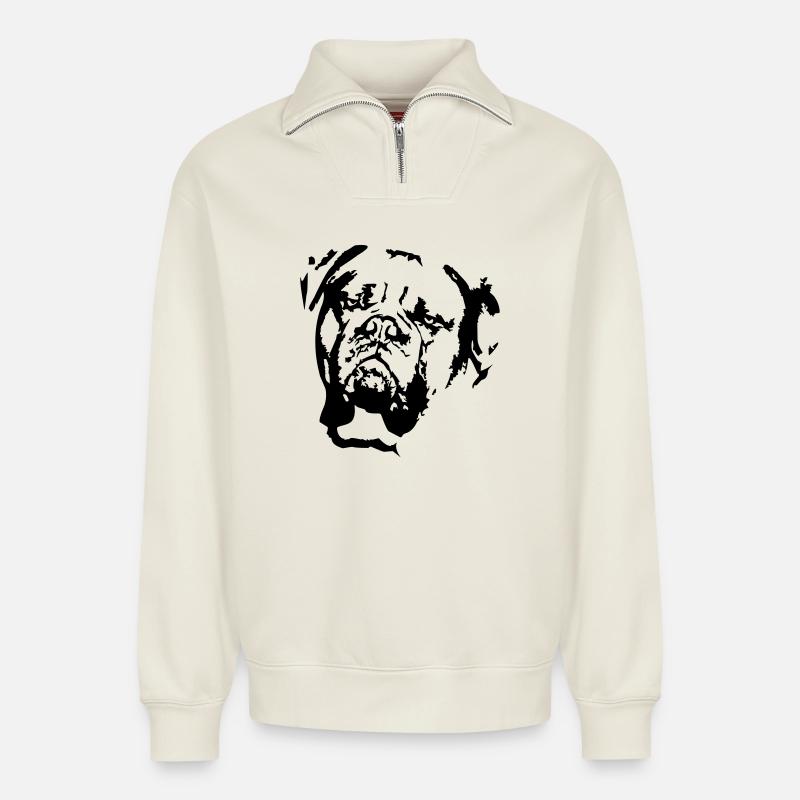 Bordeauxdogge Kopf - Relaxed Unisex Organic Half Zip Sweatshirt – von SPREAD - Naturweiß
