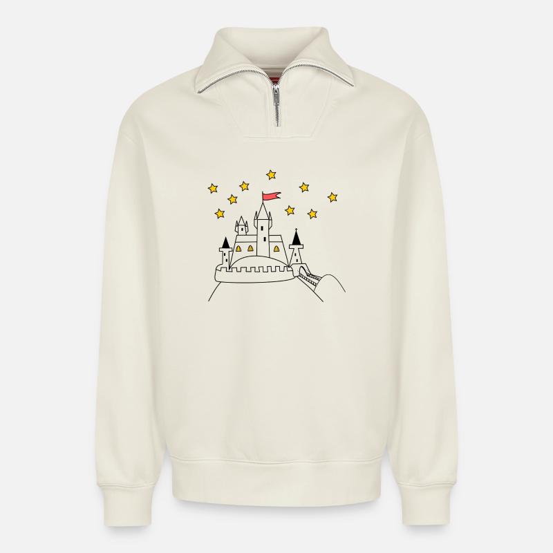 Château - Sweat unisexe décontracté en coton biologique à demi-zip – de SPREAD - blanc cassé