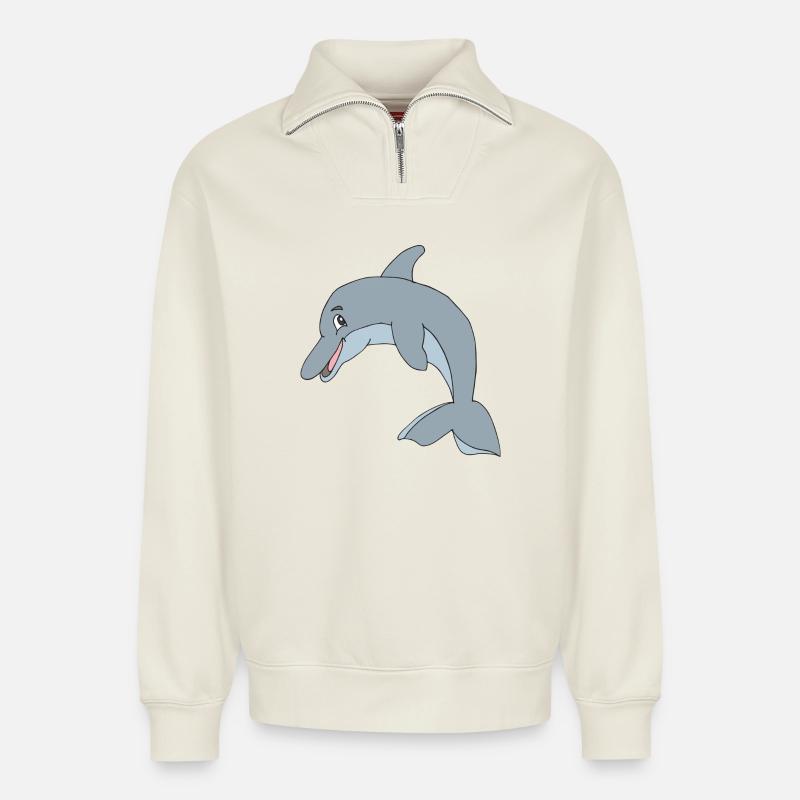 delphin - Relaxed Unisex Organic Half Zip Sweatshirt – von SPREAD - Naturweiß