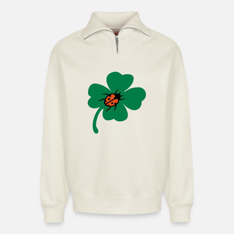 Glück Kleeblatt Marienkäfer - Relaxed Unisex Organic Half Zip Sweatshirt – von SPREAD - Naturweiß