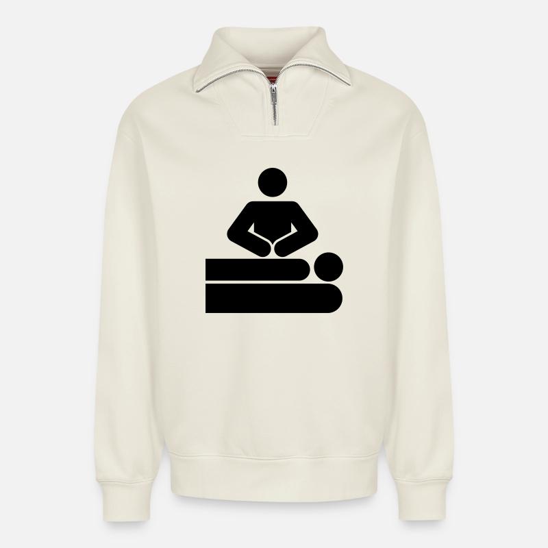 MASSAGE - Relaxed Unisex Organic Half Zip Sweatshirt – von SPREAD - Naturweiß