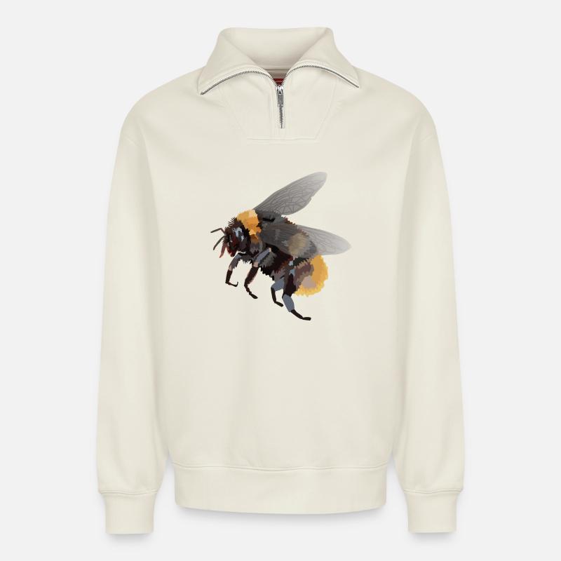 Heike, die Hummel - Relaxed Unisex Organic Half Zip Sweatshirt – von SPREAD - Naturweiß