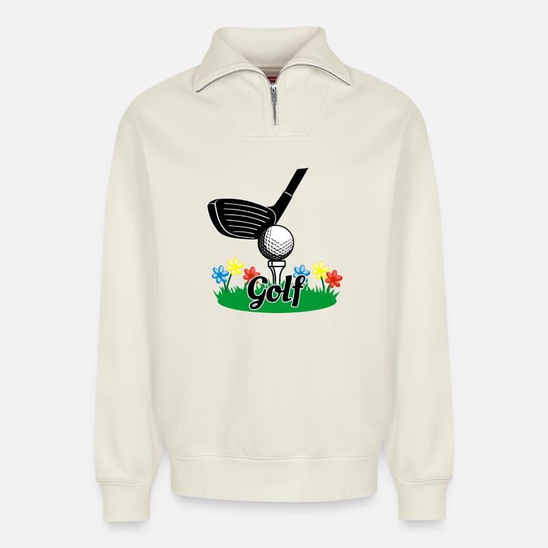 Golf stick - Relaxed Unisex Organic Half Zip Sweatshirt – by SPREAD - off white