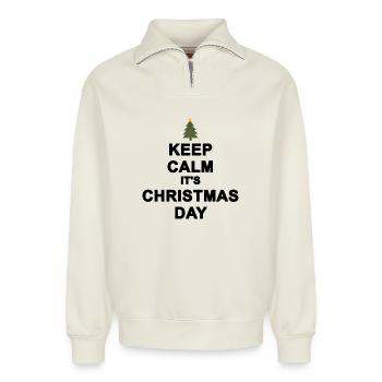 Keep calm Christmas - Relaxed Unisex Organic Half Zip Sweatshirt – by SPREAD - off white - Front