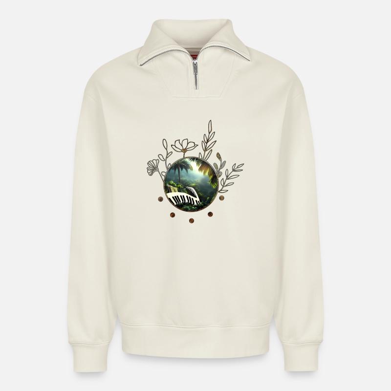 Klavier im Dschungel - Relaxed Unisex Organic Half Zip Sweatshirt – von SPREAD - Naturweiß