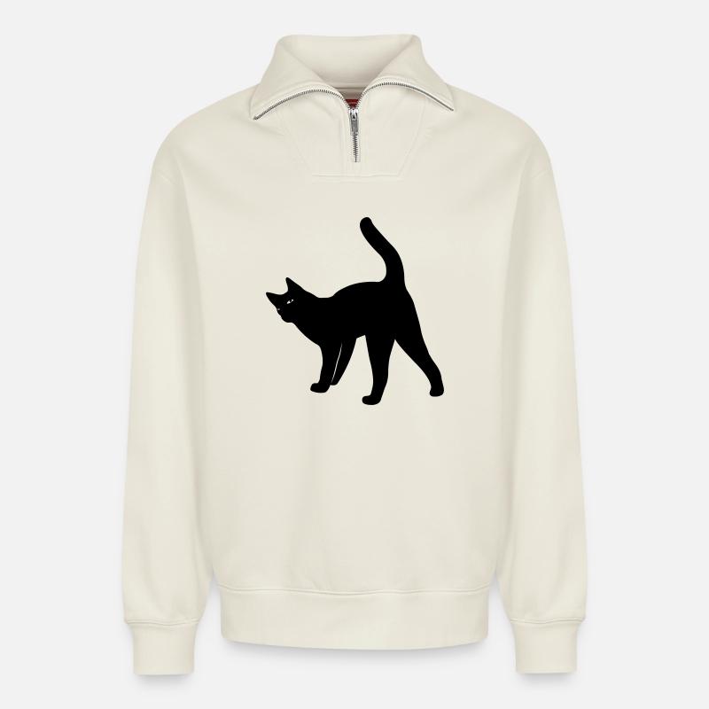 Chat chat - Sweat unisexe décontracté en coton biologique à demi-zip – de SPREAD - blanc cassé