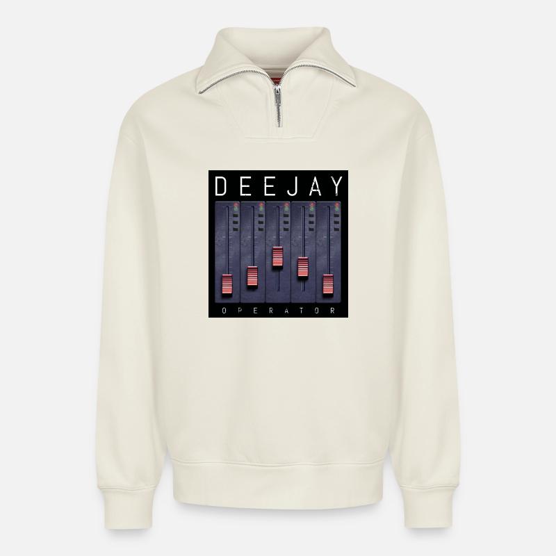 Deejay Operator Fader-Design - Relaxed Unisex Organic Half Zip Sweatshirt – von SPREAD - Naturweiß