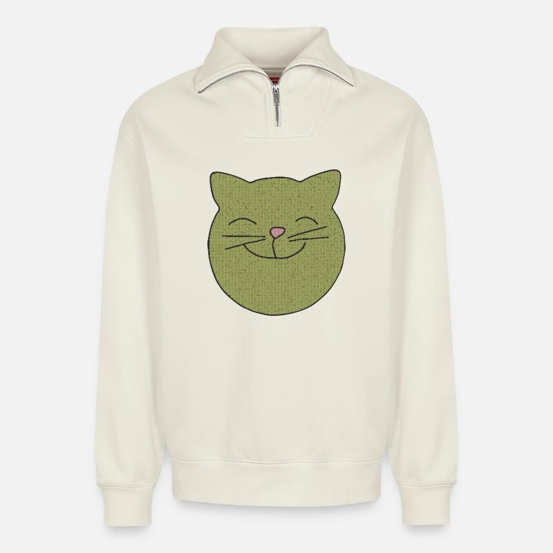 Cat laughs - Relaxed Unisex Organic Half Zip Sweatshirt – by SPREAD - off white