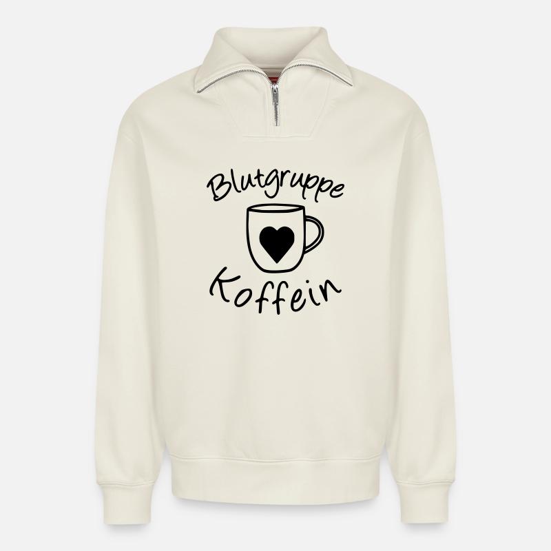 Blutgruppe Koffein - Relaxed Unisex Organic Half Zip Sweatshirt – von SPREAD - Naturweiß