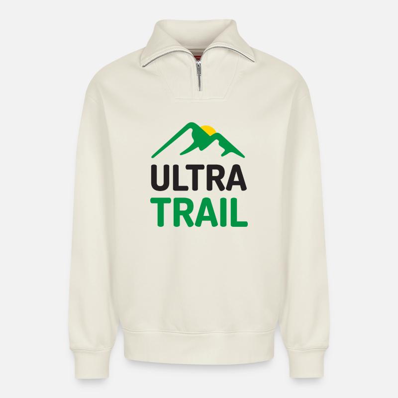 Ultra Trail - Sweat unisexe décontracté en coton biologique à demi-zip – de SPREAD - blanc cassé