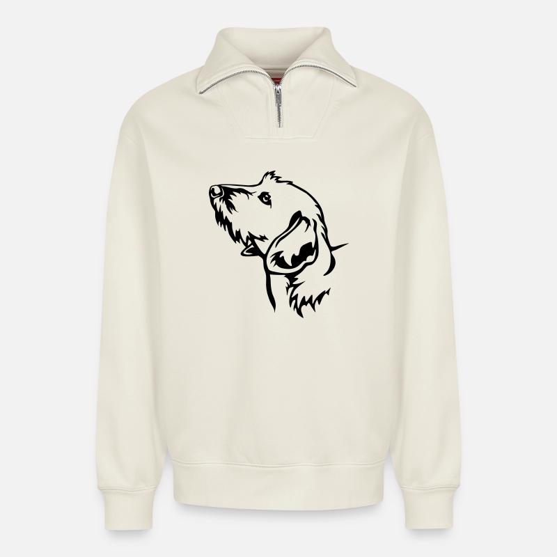 Dackel Kopf - Relaxed Unisex Organic Half Zip Sweatshirt – von SPREAD - Naturweiß