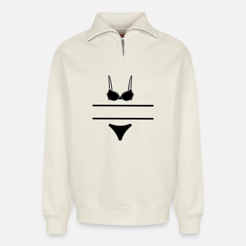 Dessous-Logo für Laden- oder Marktstandverkäufer - Relaxed Unisex Organic Half Zip Sweatshirt – von SPREAD - Naturweiß