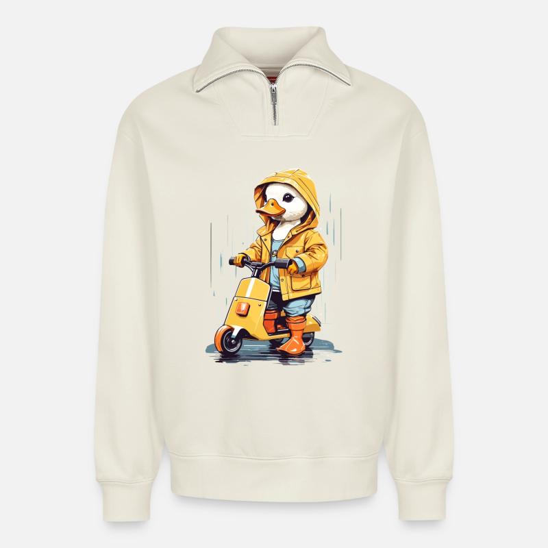 Süße Ente mit Roller - Relaxed Unisex Organic Half Zip Sweatshirt – von SPREAD - Naturweiß
