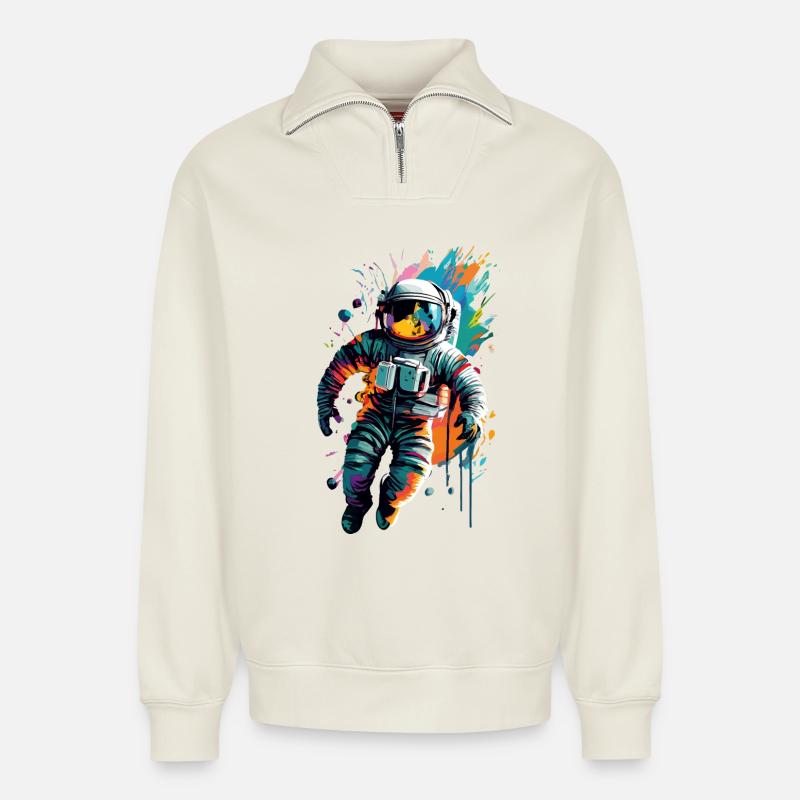 Astronaute dans l’espace spatial - Astronaut Space - Sweat unisexe décontracté en coton biologique à demi-zip – de SPREAD - blanc cassé