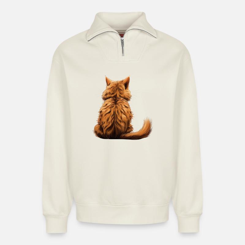 Pixie Bob - Relaxed Unisex Organic Half Zip Sweatshirt – von SPREAD - Naturweiß