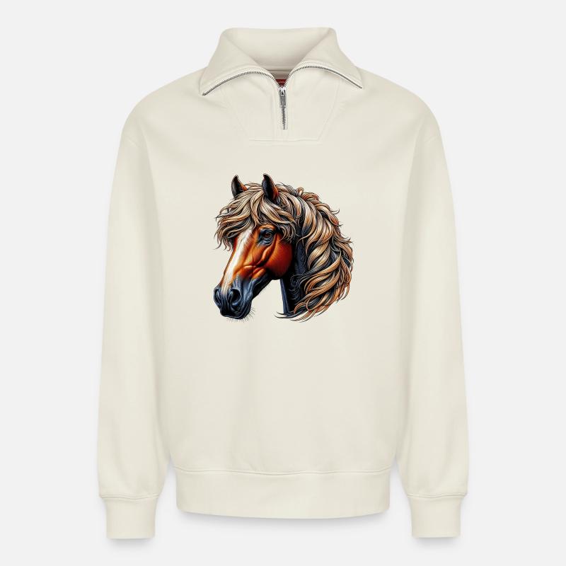 Pferd - Relaxed Unisex Organic Half Zip Sweatshirt – von SPREAD - Naturweiß