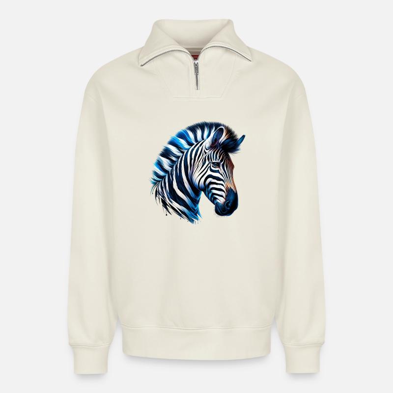 Zebra - Relaxed Unisex Organic Half Zip Sweatshirt – by SPREAD - off white