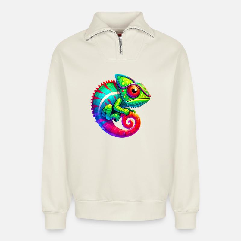 Chamäleon - Relaxed Unisex Organic Half Zip Sweatshirt – von SPREAD - Naturweiß