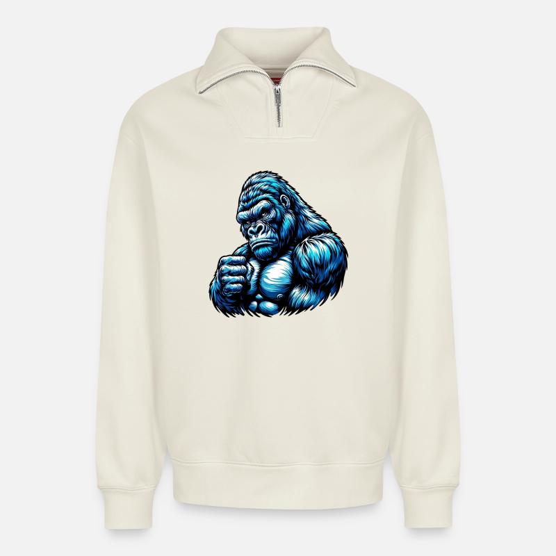 Gorilla - Relaxed Unisex Organic Half Zip Sweatshirt – von SPREAD - Naturweiß