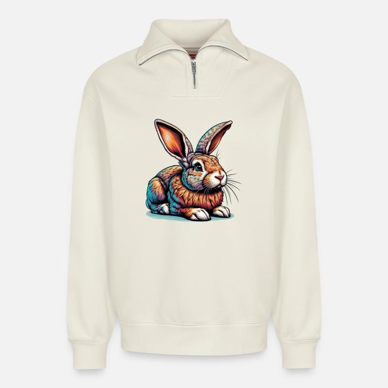 Kaninchen - Relaxed Unisex Organic Half Zip Sweatshirt – von SPREAD - Naturweiß
