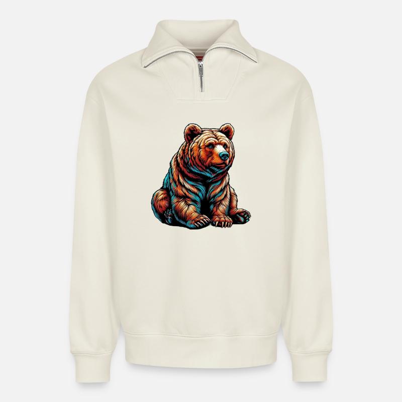 Bär - Relaxed Unisex Organic Half Zip Sweatshirt – von SPREAD - Naturweiß