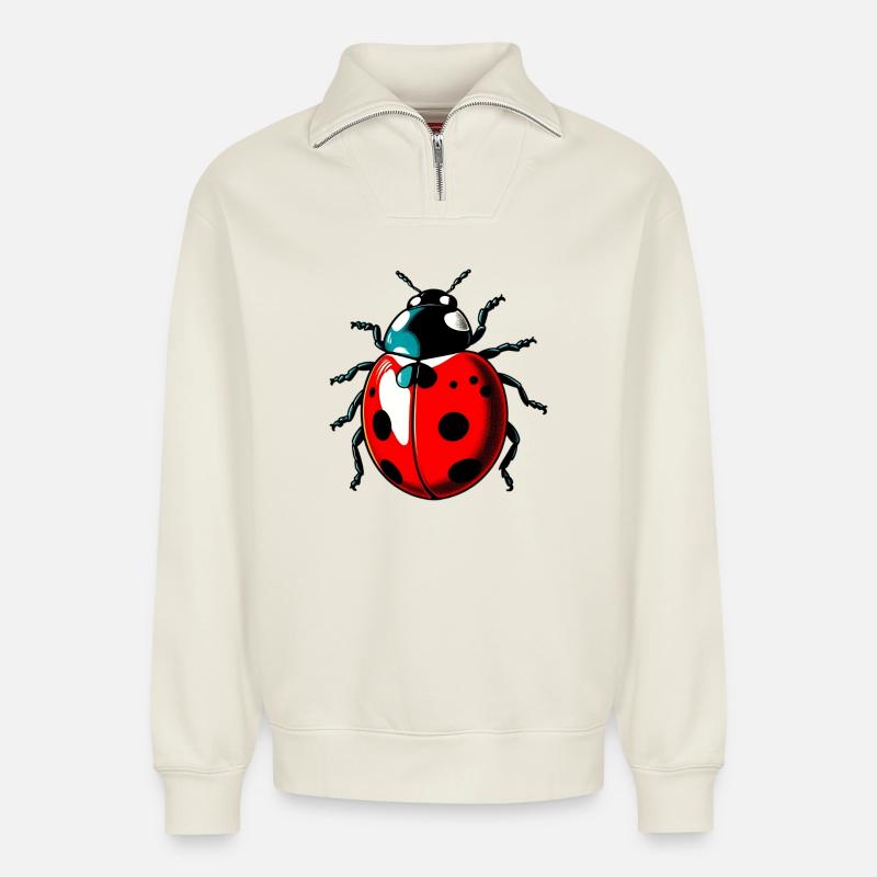 Marienkäfer - Relaxed Unisex Organic Half Zip Sweatshirt – von SPREAD - Naturweiß