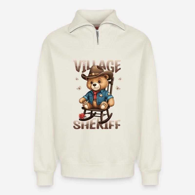 Bär der Dorf Sheriff - Relaxed Unisex Organic Half Zip Sweatshirt – von SPREAD - Naturweiß