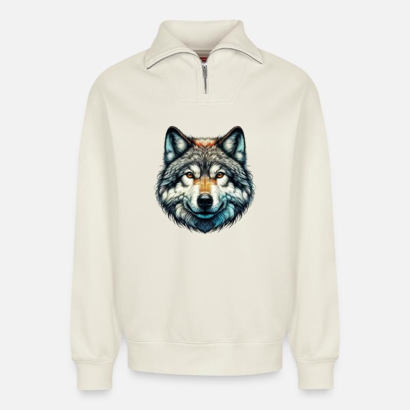 Wolf - Relaxed Unisex Organic Half Zip Sweatshirt – by SPREAD - off white