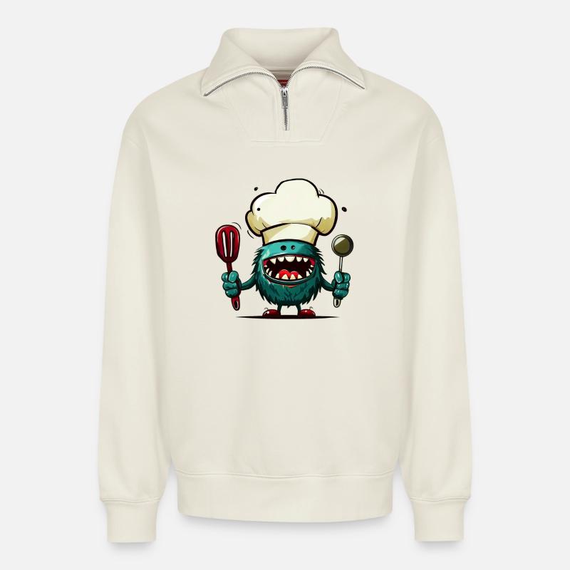 Alien extraterrestre Martien Cuisinier Chef - Sweat unisexe décontracté en coton biologique à demi-zip – de SPREAD - blanc cassé