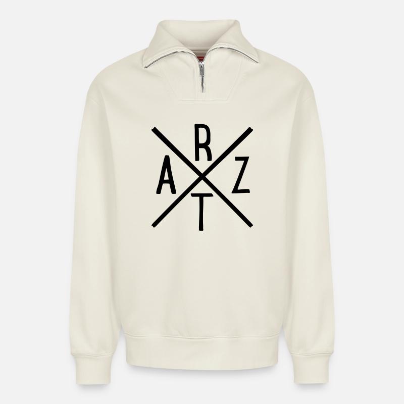 Arzt - Relaxed Unisex Organic Half Zip Sweatshirt – von SPREAD - Naturweiß