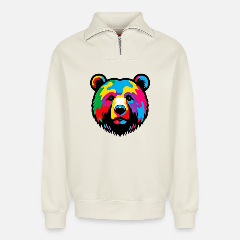 Bear - Relaxed Unisex Organic Half Zip Sweatshirt – by SPREAD - off white