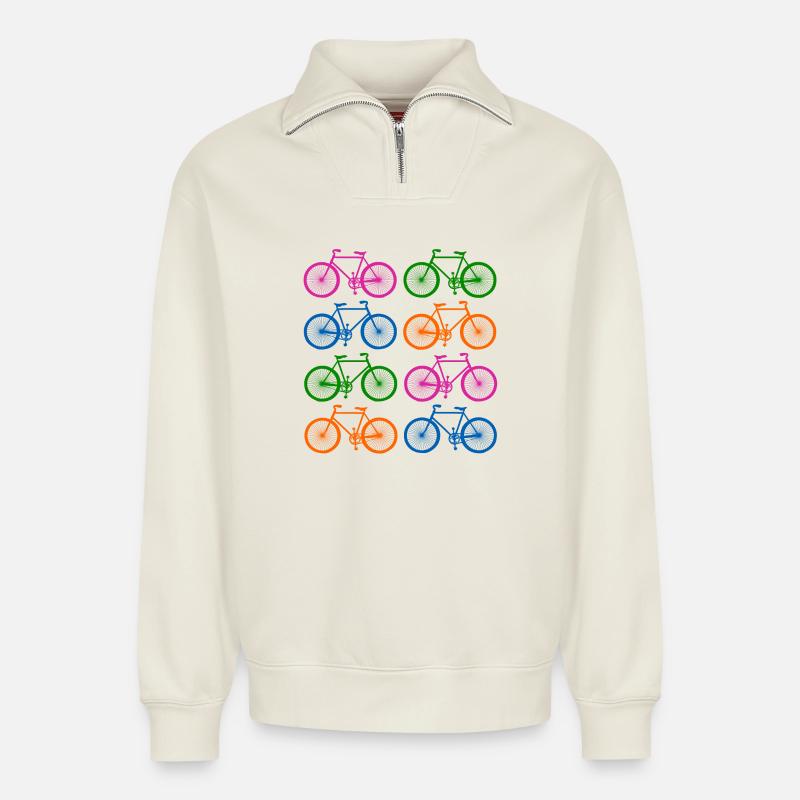 Fahrrad - Relaxed Unisex Organic Half Zip Sweatshirt – von SPREAD - Naturweiß