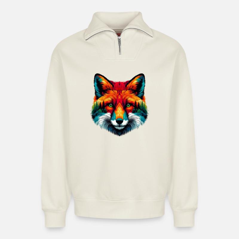 Fuchs - Relaxed Unisex Organic Half Zip Sweatshirt – von SPREAD - Naturweiß