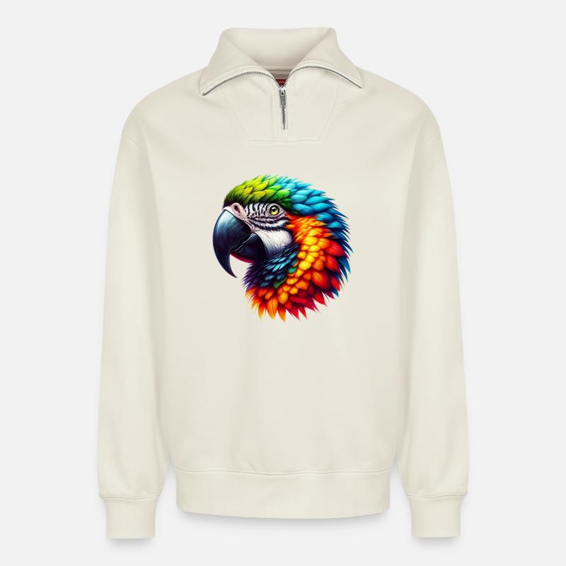 Papagei - Relaxed Unisex Organic Half Zip Sweatshirt – von SPREAD - Naturweiß