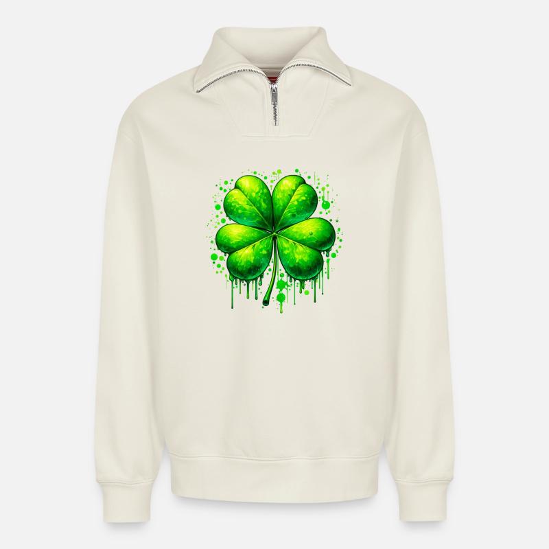 Four-leaf clover - Relaxed Unisex Organic Half Zip Sweatshirt – by SPREAD - off white