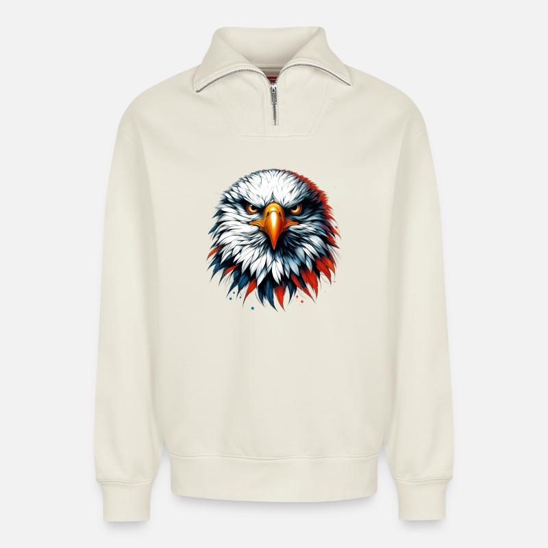 Eagle - Relaxed Unisex Organic Half Zip Sweatshirt – by SPREAD - off white