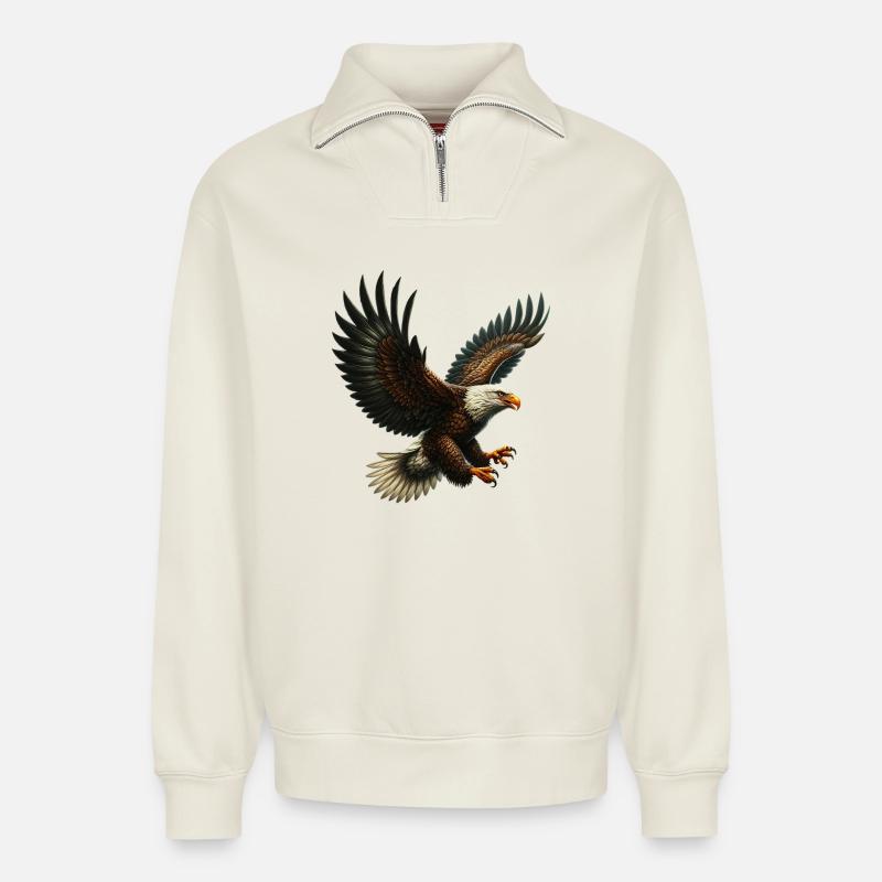 Eagle - Relaxed Unisex Organic Half Zip Sweatshirt – by SPREAD - off white