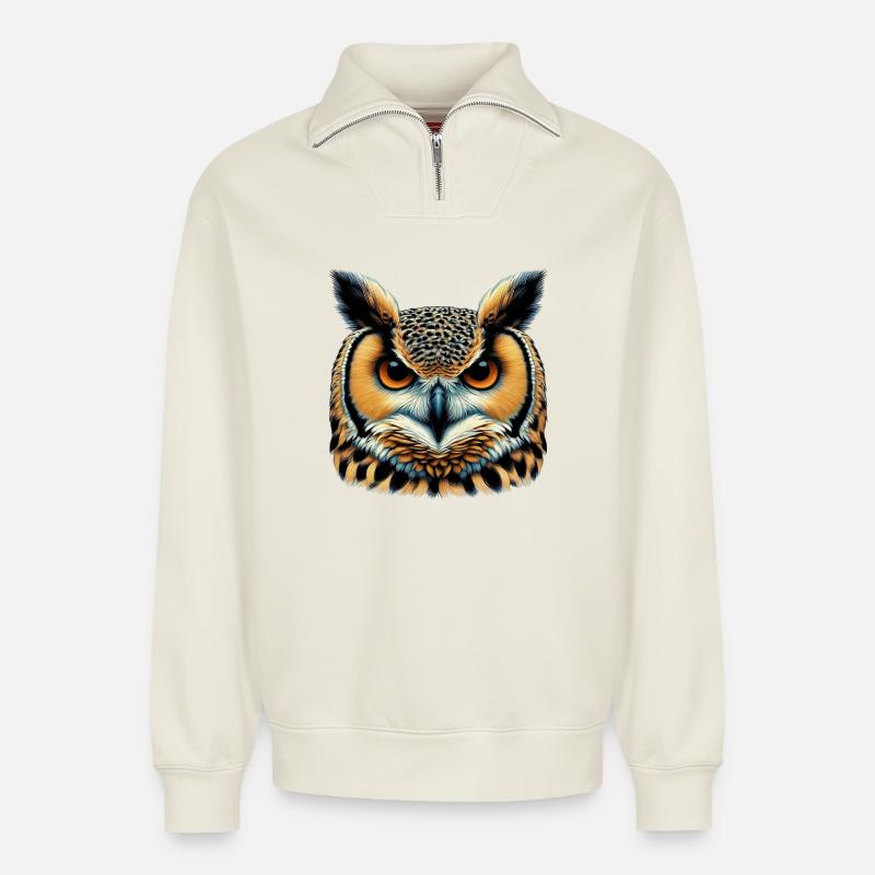 Eule - Relaxed Unisex Organic Half Zip Sweatshirt – von SPREAD - Naturweiß