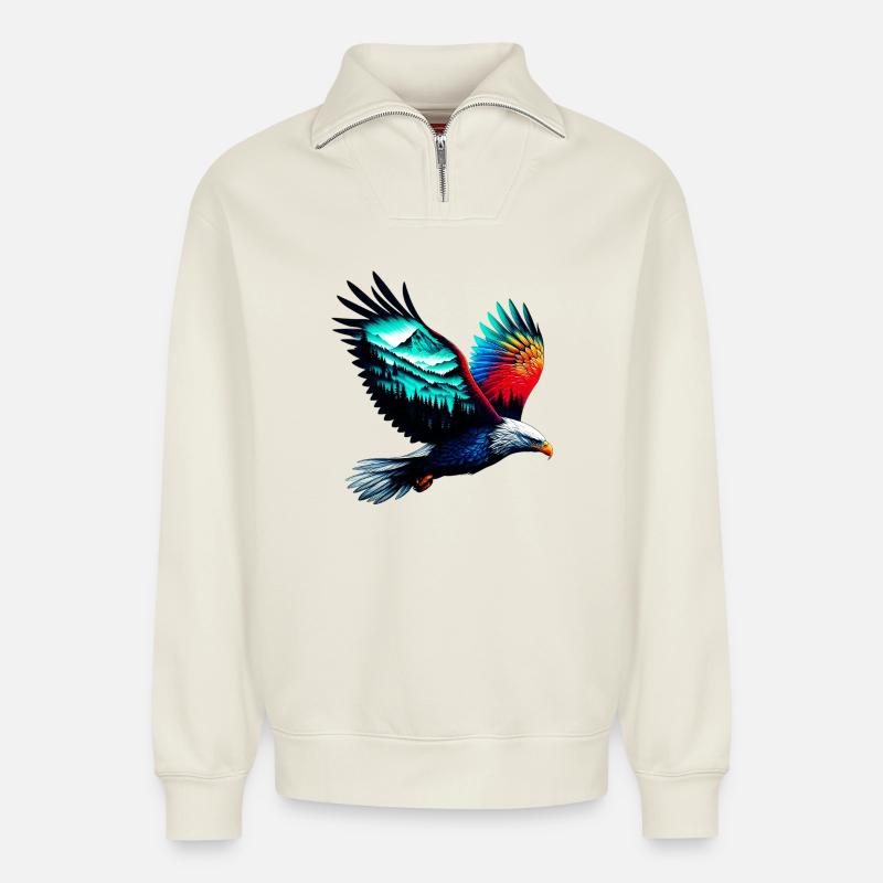Eagle - Relaxed Unisex Organic Half Zip Sweatshirt – by SPREAD - off white