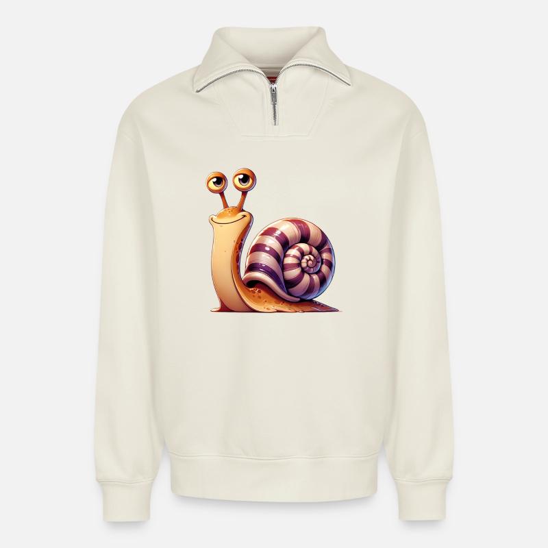Escargot - Sweat unisexe décontracté en coton biologique à demi-zip – de SPREAD - blanc cassé
