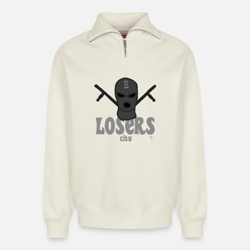 Schläger auf Protest - Relaxed Unisex Organic Half Zip Sweatshirt – von SPREAD - Naturweiß