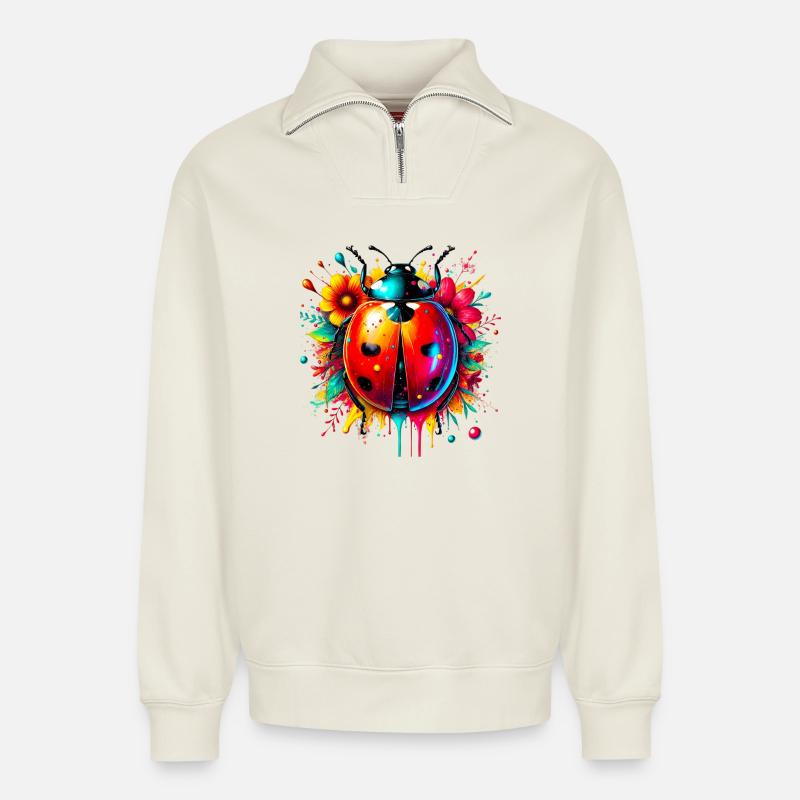 Marienkäfer - Relaxed Unisex Organic Half Zip Sweatshirt – von SPREAD - Naturweiß